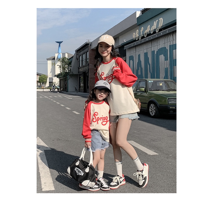 Ricoini Áo Thun Tay Dài Dáng Rộng Thời Trang Mùa Xuân 2023 Cho Mẹ Và Bé