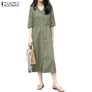 Zanzea Đầm Nữ Tay Lửng Cổ Chữ v Thời Trang Hàn Quốc