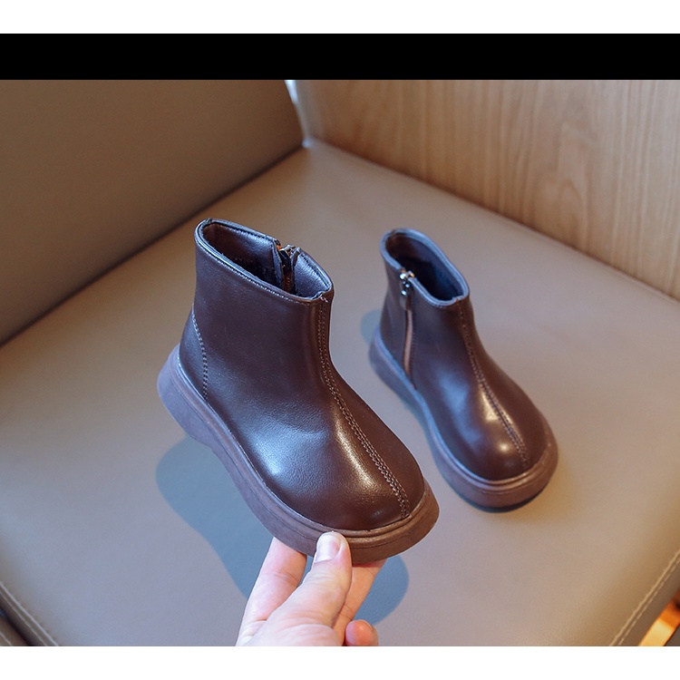 Giày Bốt Cổ Thấp Đế Bằng Chống Trượt Có Khóa Kéo Màu Nâu / Đen Thời Trang Mới Năm 2023 Dành Cho Bé Trai Bé Gái