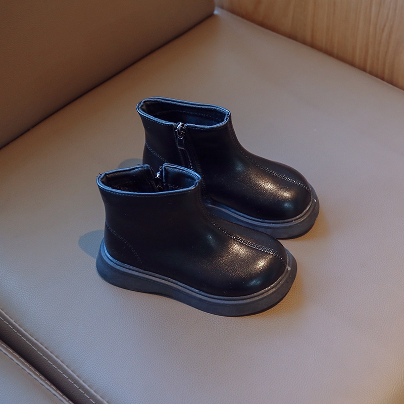Giày Bốt Cổ Thấp Đế Bằng Chống Trượt Có Khóa Kéo Màu Nâu / Đen Thời Trang Mới Năm 2023 Dành Cho Bé Trai Bé Gái