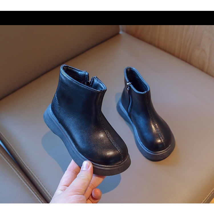 Giày Bốt Cổ Thấp Đế Bằng Chống Trượt Có Khóa Kéo Màu Nâu / Đen Thời Trang Mới Năm 2023 Dành Cho Bé Trai Bé Gái