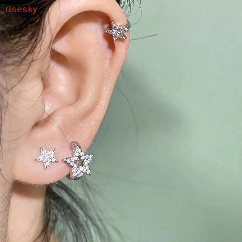 Set 3 Bông Tai Đính Đá zircon Hình Ngôi Sao Năm Cánh Phong Cách punk Cho Nữ
