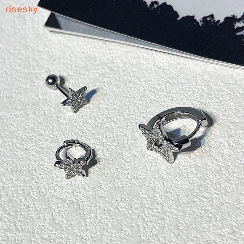 Set 3 Bông Tai Đính Đá zircon Hình Ngôi Sao Năm Cánh Phong Cách punk Cho Nữ