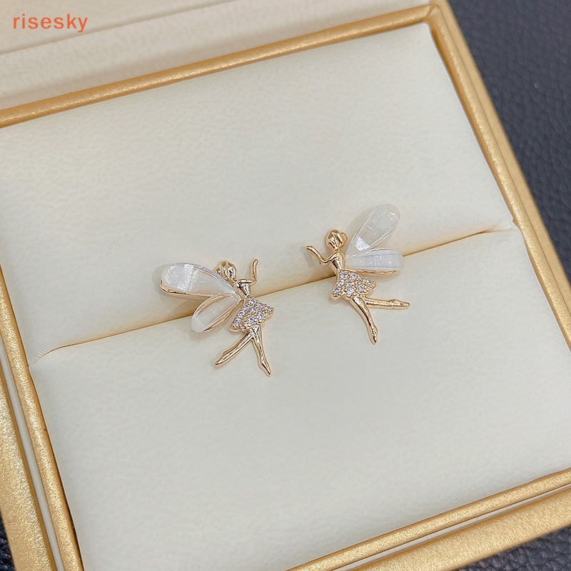 Bông Tai Hình Cánh Tiên Đính Đá zircon Dễ Thương Thời Trang Cho Nữ