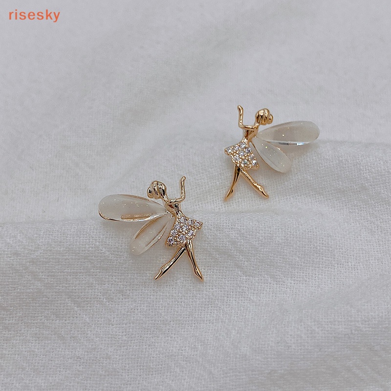 Bông Tai Hình Cánh Tiên Đính Đá zircon Dễ Thương Thời Trang Cho Nữ