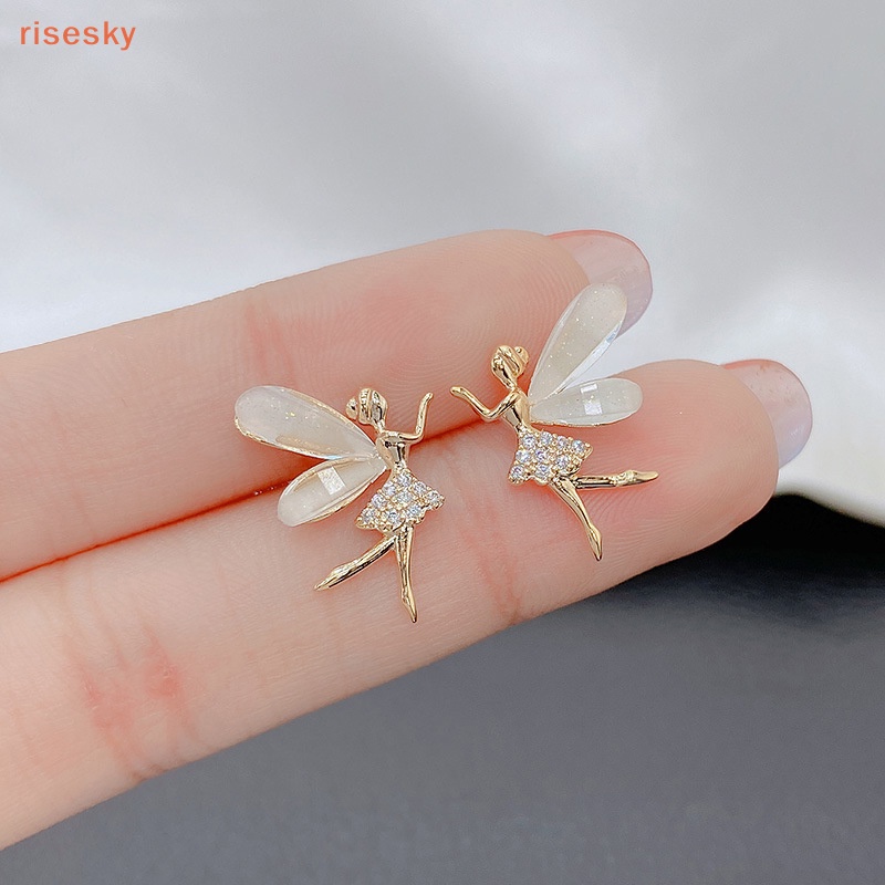 Bông Tai Hình Cánh Tiên Đính Đá zircon Dễ Thương Thời Trang Cho Nữ