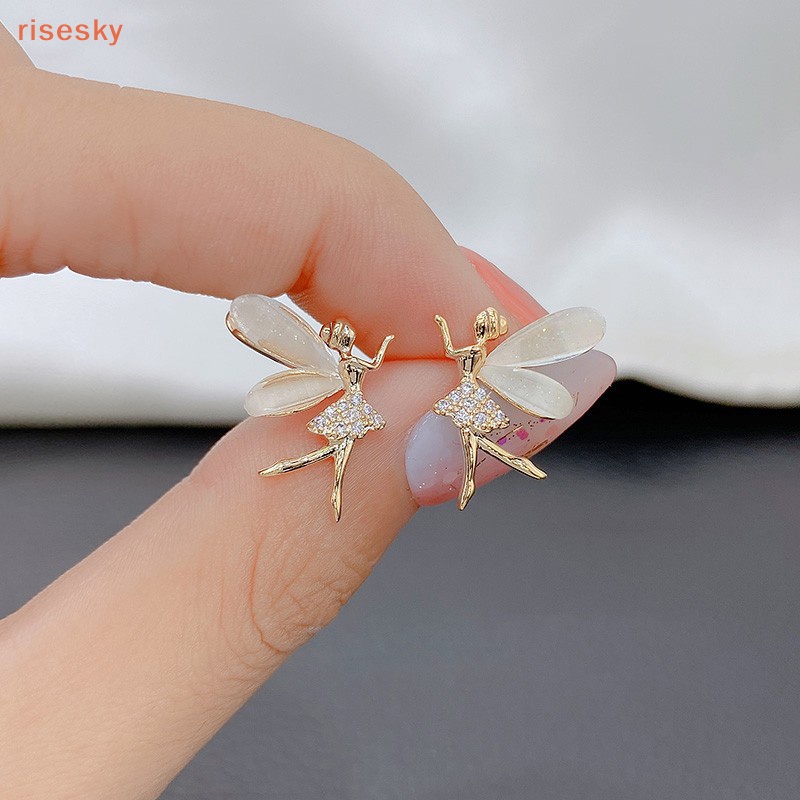 Bông Tai Hình Cánh Tiên Đính Đá zircon Dễ Thương Thời Trang Cho Nữ
