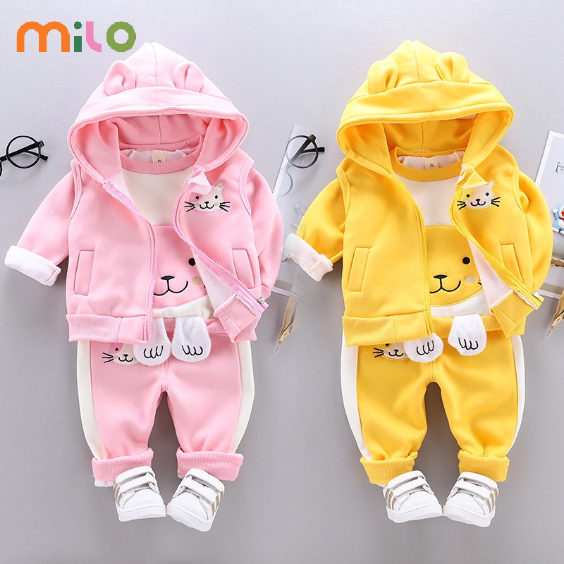 Set Áo Thun Dài Tay Cổ Tròn + Quần Dài Thời Trang Cho Bé Trai Gái