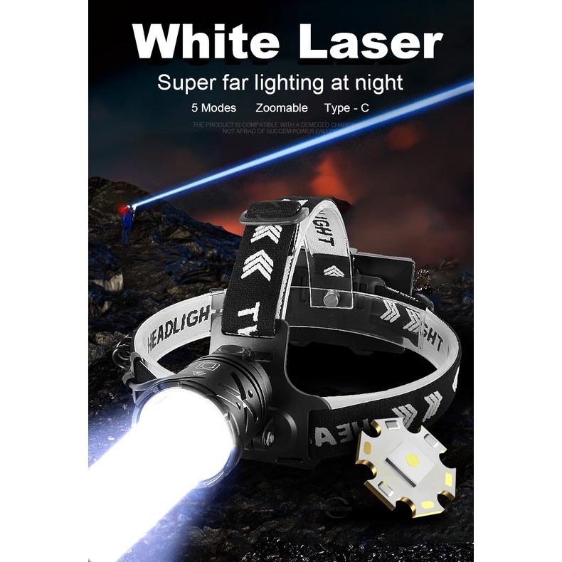 Đèn Pin Đội Đầu laser Ánh Sáng Trắng Siêu Sáng Sạc usb Công Suất Cao Có Thể Phóng To
