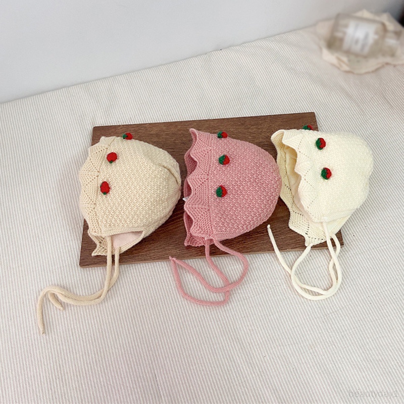 Mũ Dệt Kim cotton Co Giãn Họa Tiết Dâu Tây Ấm Áp Cho Bé