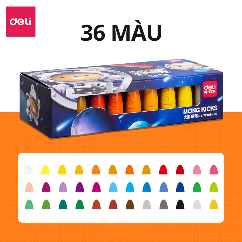 Bút Sáp Màu Hữu Cơ An Toàn Không Bẩn Tay Kèm Sticker Deli - Tô Màu Vẽ Tranh Học Sinh Cấp 1 Mẫu Giáo Màu Sáp Cute Cho Bé