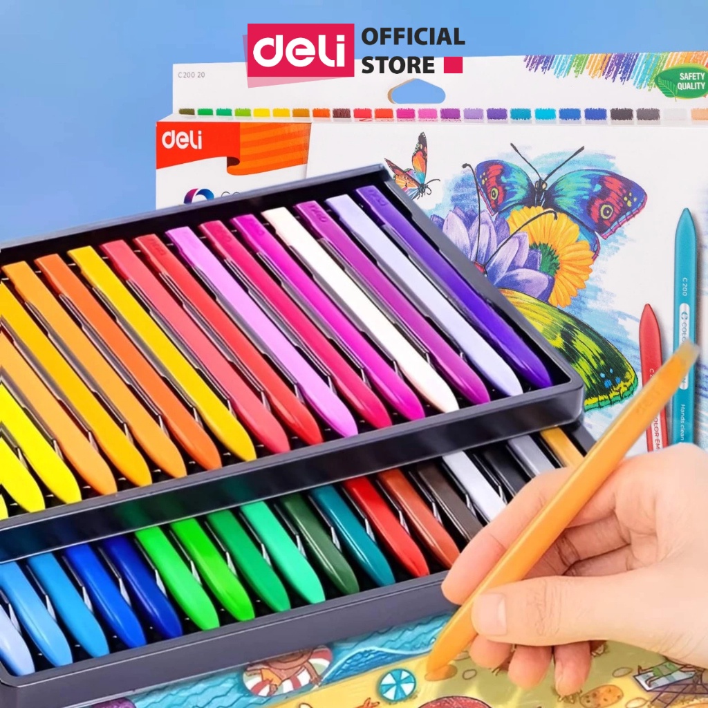 [HỌA CỤ DELI] Bút sáp màu hữu cơ cho bé tập vẽ - Không vấy bẩn tay, an toàn khi sử dụng 12/18/24 màu Tô màu, vẽ tranh
