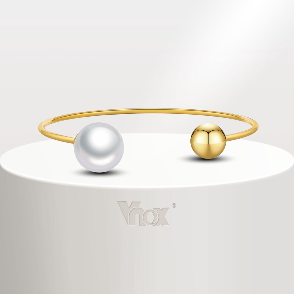 Vnox Vòng Tay Hở Mạ Vàng 18k Đính Ngọc Trai Đơn Giản Có Thể Điều Chỉnh