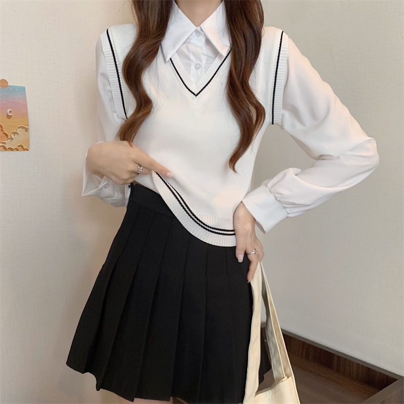 Áo Sơ Mi Tay Dài Giả Hai Lớp Thời Trang Mùa Thu Cho Nữ