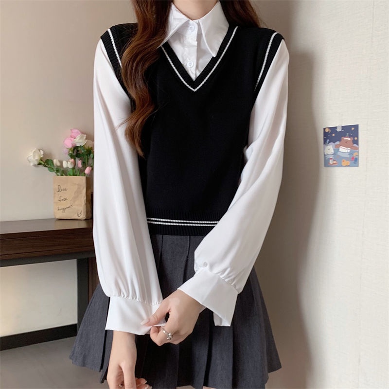 Áo Sơ Mi Tay Dài Giả Hai Lớp Thời Trang Mùa Thu Cho Nữ