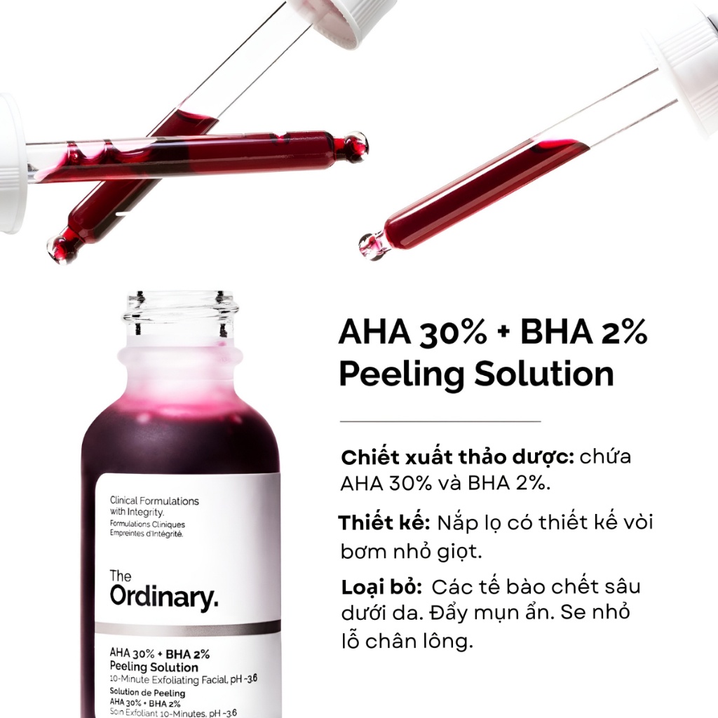 Peel Da The Ordinary, Serum AHA 30% + BHA 2%, Tẩy Tế Bào Da Chết Mặt, Tinh Chất Dưỡng Ngừa Mụn Mờ Thâm Đều Màu Da 30ml