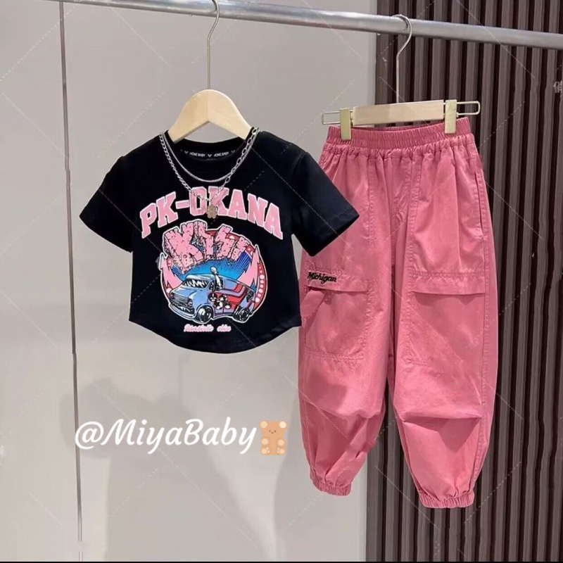 Miyababy Set Bộ Đồ Hai Món Bé Gái Áo Sơ Mi + Quần Thời Trang Mùa Hè Hàn Quốc (764)