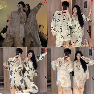 Bộ đồ ngủ tay dài bằng lụa satin plus size m-3xl phong cách hàn quốc dành cho nam nữ