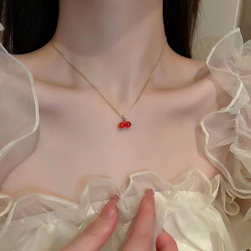 Vòng cổ AHELLOGIRL mặt quả cherry đỏ phong cách Hàn Quốc