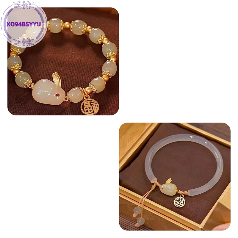 Xo94bsyyu Vòng Tay Hạt Tròn Mặt Hình Thỏ vintage Phong Cách Trung Hoa Có Thể Điều Chỉnh Trang Sức vn