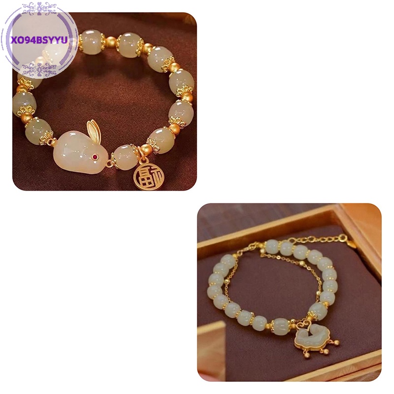 Xo94bsyyu Vòng Tay Hạt Tròn Mặt Hình Thỏ vintage Phong Cách Trung Hoa Có Thể Điều Chỉnh Trang Sức vn