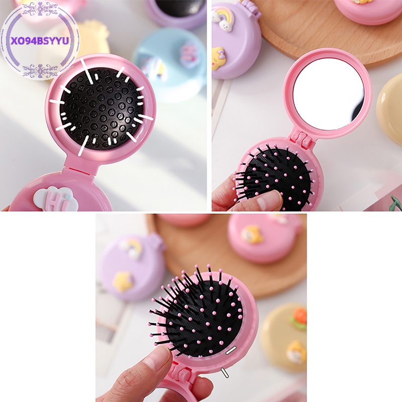 Xo94bsyyu Lược Gấp Chải Tóc Có Gương Kích Thước Nhỏ Mát Xa Tạo Kiểu Tóc Dành Cho Bạn Nữ vn