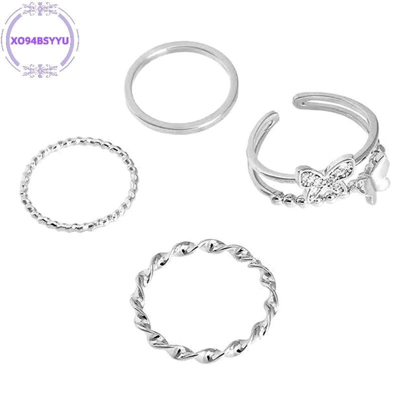 Xo94bsyu set 3 / 4 Nhẫn Hở Hình Bướm Bằng Kim Loại Có Thể Điều Chỉnh Phong Cách punk Hiphop vn