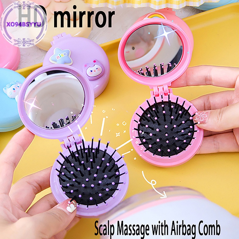 Xo94bsyyu Lược Gấp Chải Tóc Có Gương Kích Thước Nhỏ Mát Xa Tạo Kiểu Tóc Dành Cho Bạn Nữ vn
