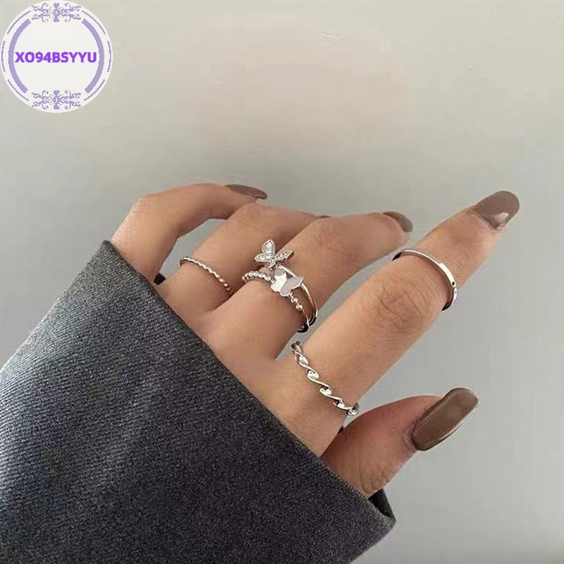 Xo94bsyu set 3 / 4 Nhẫn Hở Hình Bướm Bằng Kim Loại Có Thể Điều Chỉnh Phong Cách punk Hiphop vn