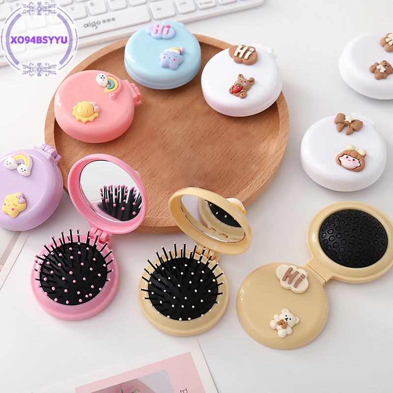 Xo94bsyyu Lược Gấp Chải Tóc Có Gương Kích Thước Nhỏ Mát Xa Tạo Kiểu Tóc Dành Cho Bạn Nữ vn
