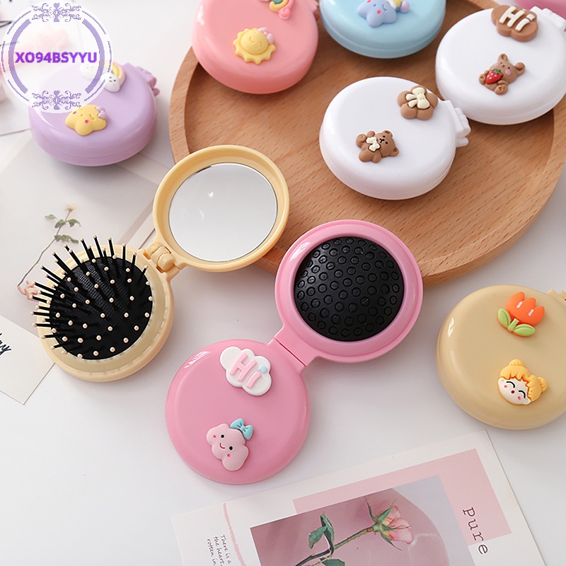 Xo94bsyyu Lược Gấp Chải Tóc Có Gương Kích Thước Nhỏ Mát Xa Tạo Kiểu Tóc Dành Cho Bạn Nữ vn