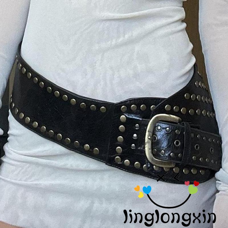 Thắt Lưng Da pu Khóa Kim Loại Phong Cách punk vintage linglongxi2