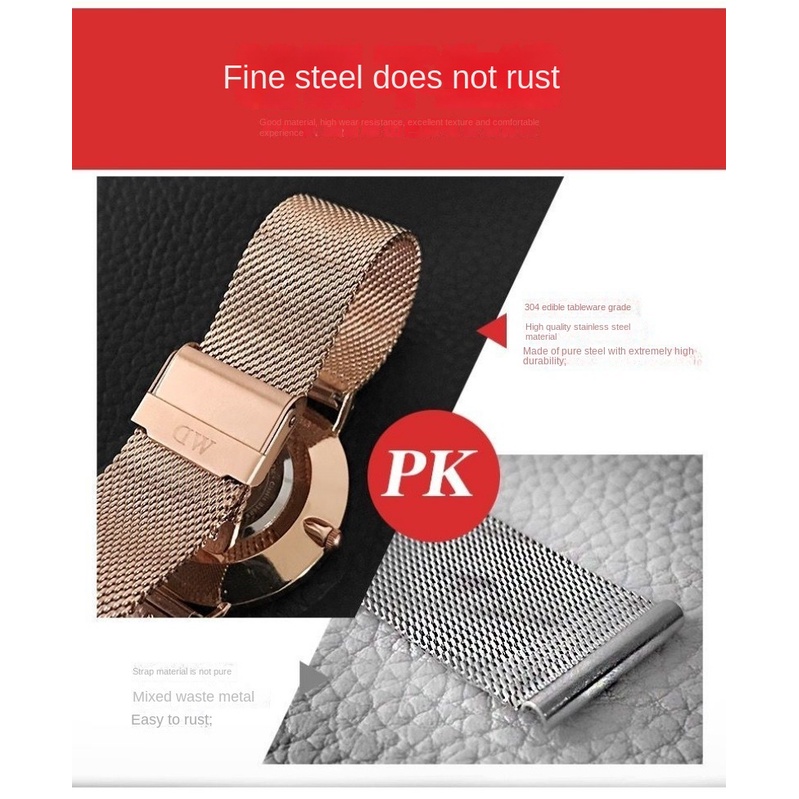 Dây Đeo Inox Chống Nước 0.6mesh Cho Đồng Hồ Thông Minh dw 12 / 13 / 14 / 17 / 18 / 19 / 20mm