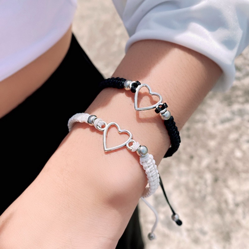 Vòng Tay Dây Bện Mặt Trái Tim Màu Trắng Đen Thời Trang Cho Cặp Đôi
