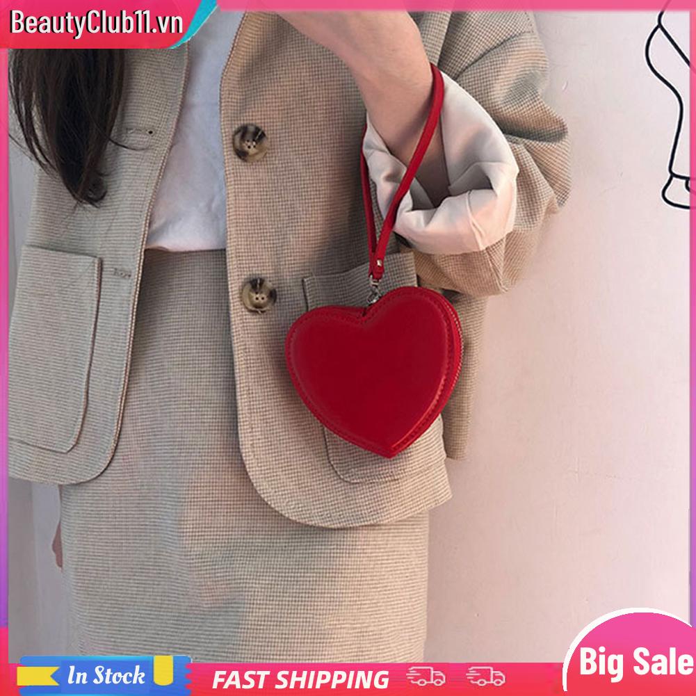 Ví Da mini Cầm Tay Hình Trái Tim Thời Trang Hàn Quốc Cho Nữ