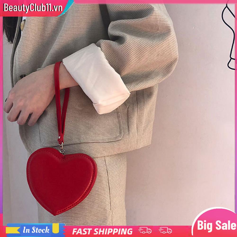 Ví Da mini Cầm Tay Hình Trái Tim Thời Trang Hàn Quốc Cho Nữ