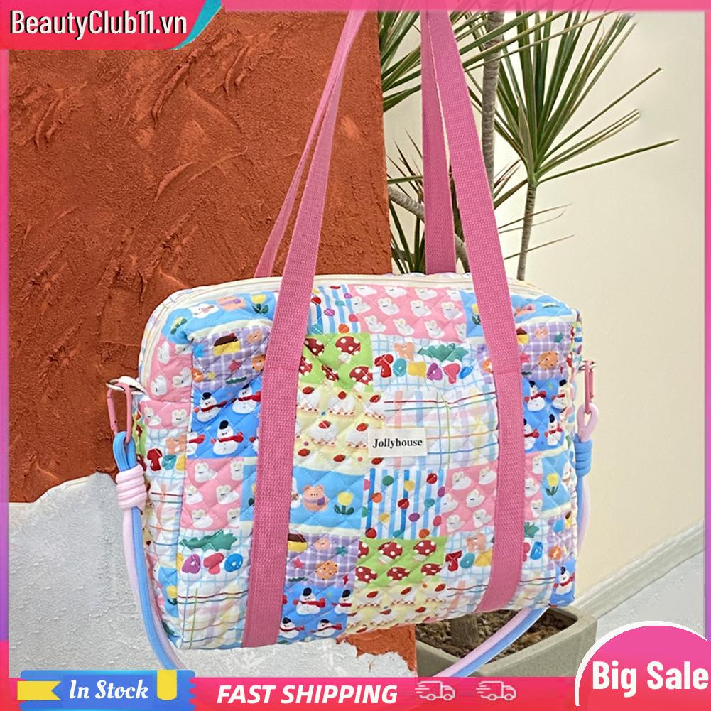 Túi Xách Tay Bông Mềm Chần Bông In Hoa Có Khóa Kéo Cho Nữ Du Lịch