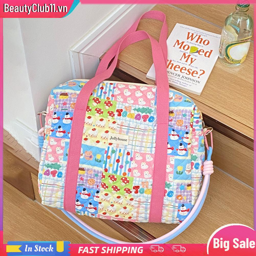 Túi Xách Tay Bông Mềm Chần Bông In Hoa Có Khóa Kéo Cho Nữ Du Lịch