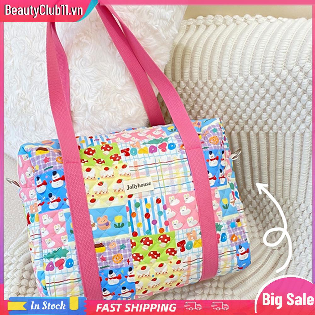 Túi Xách Tay Bông Mềm Chần Bông In Hoa Có Khóa Kéo Cho Nữ Du Lịch