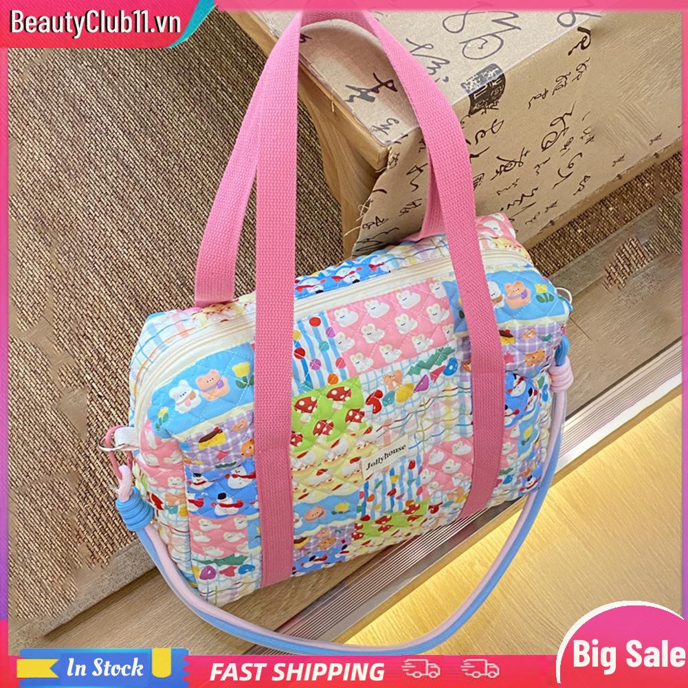 Túi Xách Tay Bông Mềm Chần Bông In Hoa Có Khóa Kéo Cho Nữ Du Lịch