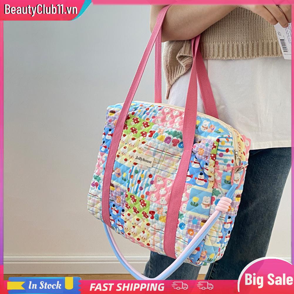 Túi Xách Tay Bông Mềm Chần Bông In Hoa Có Khóa Kéo Cho Nữ Du Lịch