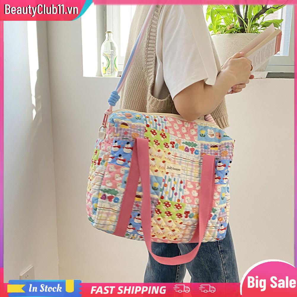 Túi Xách Tay Bông Mềm Chần Bông In Hoa Có Khóa Kéo Cho Nữ Du Lịch