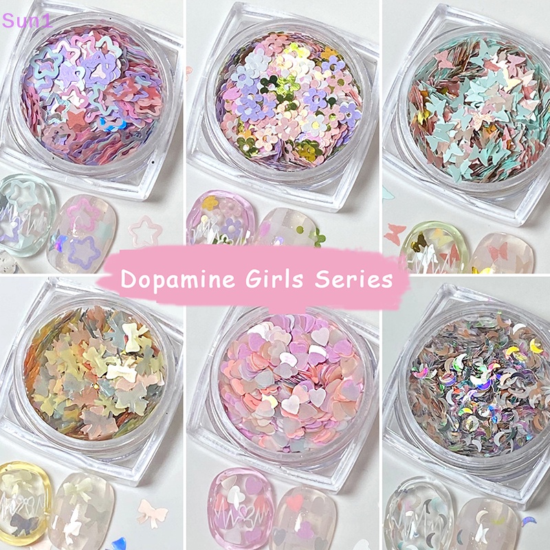 Sun1 > Sáu Hình Dạng Kim Sa Lấp Lánh Nhiều Màu Sắc Phụ Kiện Trang Trí Móng Tay Cho Nữ