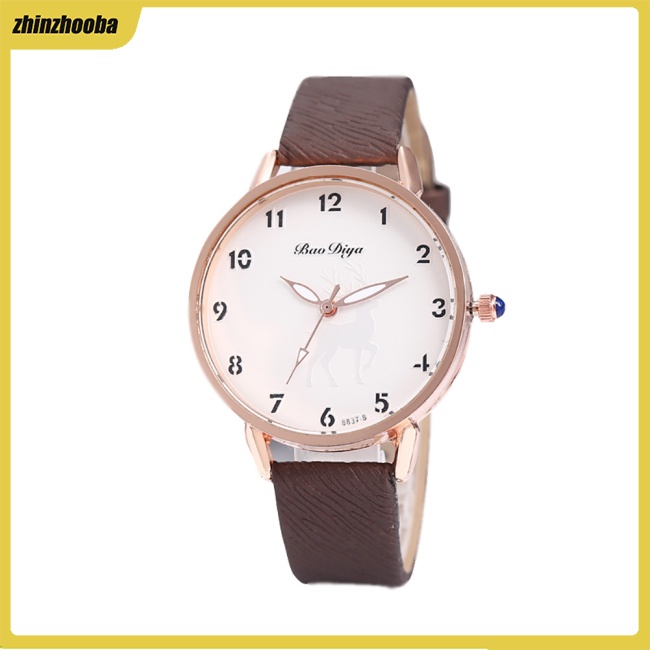 Fs Đồng Hồ Nữ Dây Da Mặt Hình Con Nai Đơn Giản