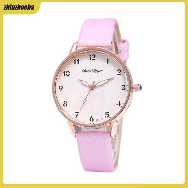 Fs Đồng Hồ Nữ Dây Da Mặt Hình Con Nai Đơn Giản