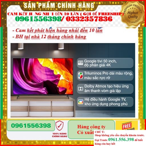 [SALE LỚN] Smart Tivi Sony 50 Inch 4K XR-50X90J &lt; Chính hãng BH:24 tháng tại nhà toàn quốc &gt; - Mới 100%