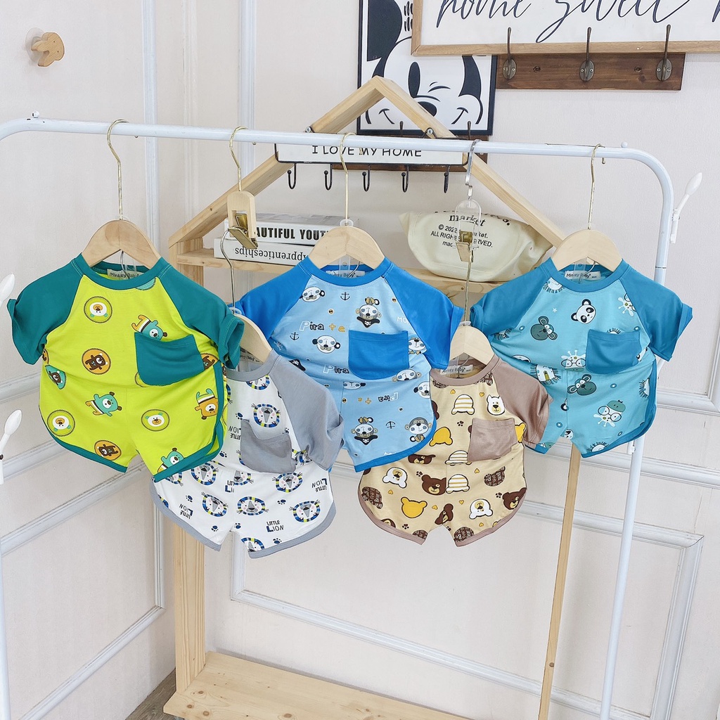 Bộ Cộc Tay Minkey Baby Chất Thun Lạnh In Họa Tiết Hoạt Hình Dể Thương Cho Bé.Minky Mom