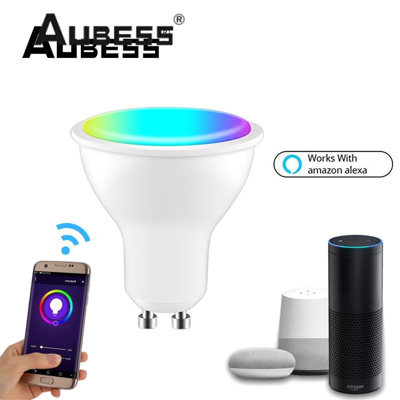 Aubess Tuya Wifi Smart Gu10 Bóng Đèn Spotlight Rgb + CCT 100-240V 4W Bóng Đèn LED Có Thể Điều Chỉnh Độ Sáng Điều Khiển Bằng Giọng Nói Làm Việc Với Alexa Google Home Yandex Alice