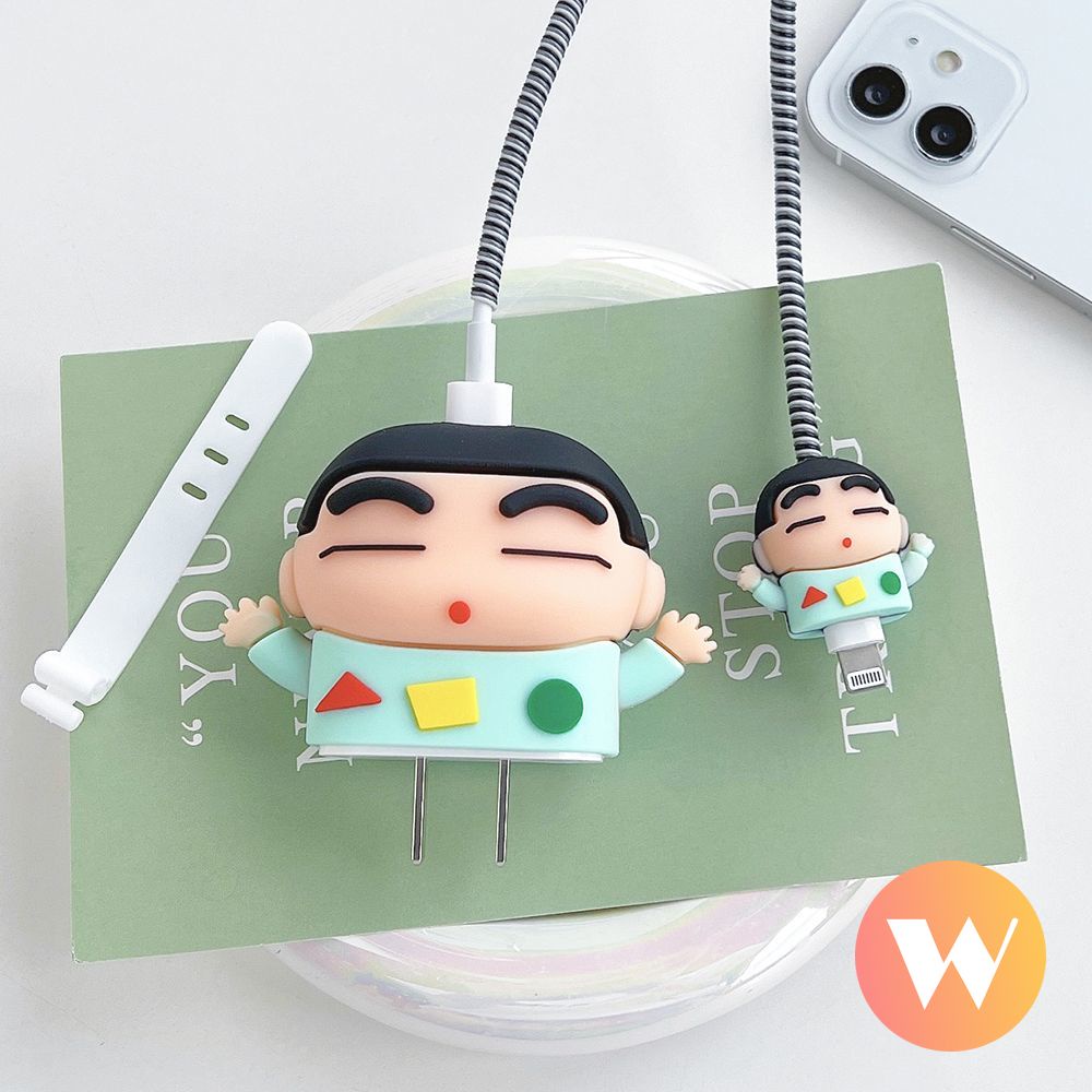 Bộ Phụ Kiện Bảo Vệ Dây Cáp Sạc 4 Trong 1 Hình Hoạt Hình one piece shin-chan winnie the pooh Cho iphone / ipad 18w / 20w