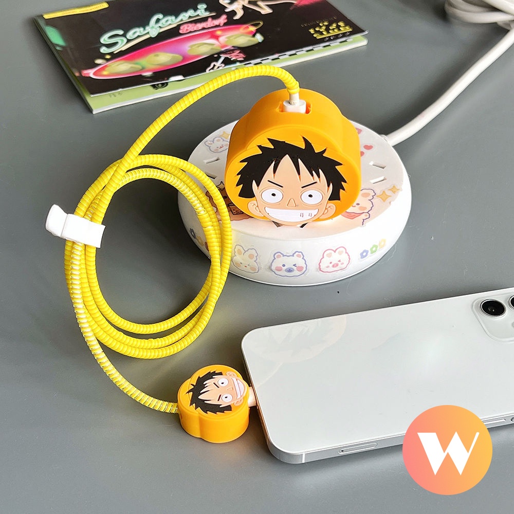 Bộ Phụ Kiện Bảo Vệ Dây Cáp Sạc 4 Trong 1 Hình Hoạt Hình one piece shin-chan winnie the pooh Cho iphone / ipad 18w / 20w